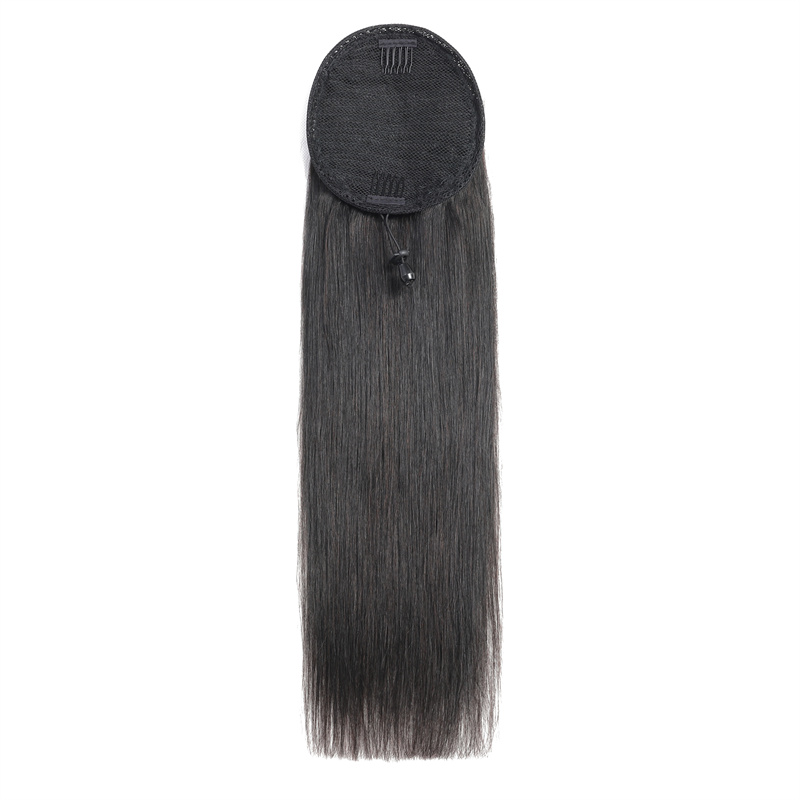 ABESISTE  Best Hair Lady Hairpiece 100% Human Hair Drawstring Ponytail Extensions Straight 1B# black