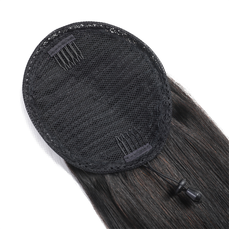 ABESISTE  Best Hair Lady Hairpiece 100% Human Hair Drawstring Ponytail Extensions Straight 1B# black
