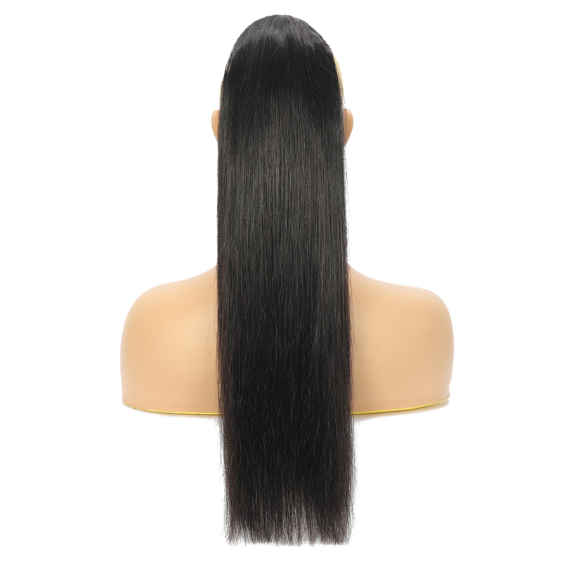 ABESISTE  Best Hair Lady Hairpiece 100% Human Hair Drawstring Ponytail Extensions Straight 1B# black