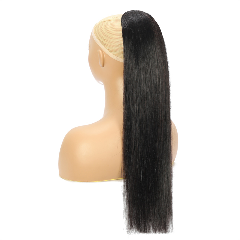 ABESISTE  Best Hair Lady Hairpiece 100% Human Hair Drawstring Ponytail Extensions Straight 1B# black