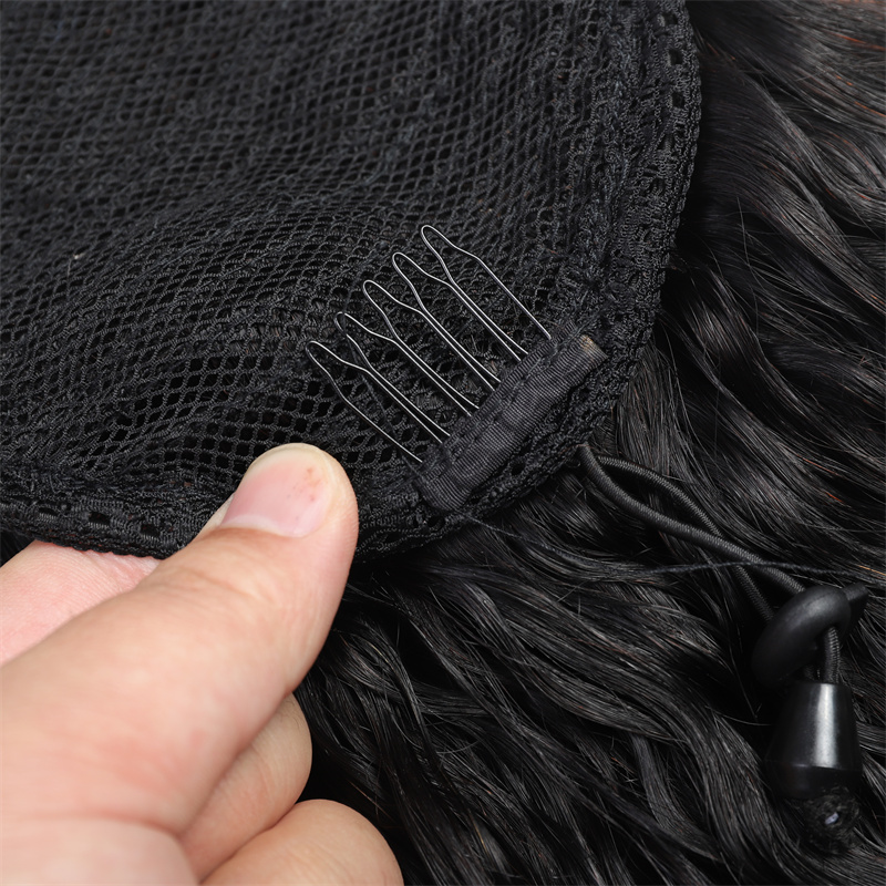 Best Hair Lady Hairpiece 100% Human Hair Drawstring Ponytail Extensions Kinky Straight 1B# black