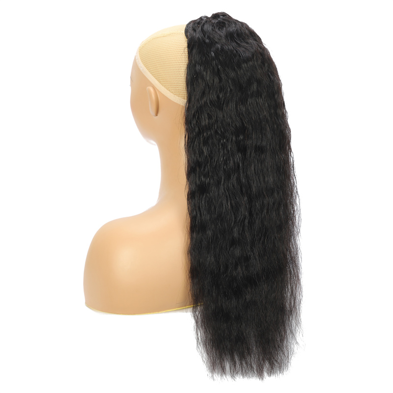 Best Hair Lady Hairpiece 100% Human Hair Drawstring Ponytail Extensions Kinky Straight 1B# black
