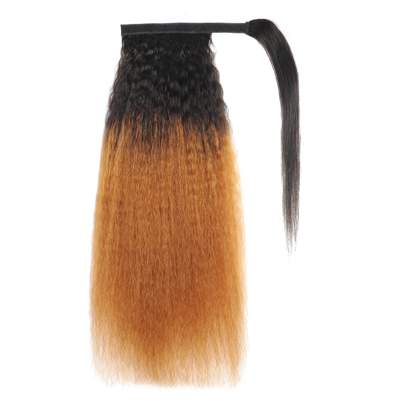 Best Hair Lady Hairpiece 100% Human HairTether Ponytail Extensions Yaki Straight 1B#27