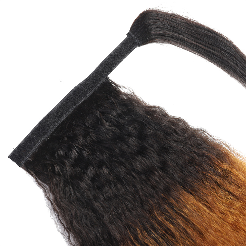 Best Hair Lady Hairpiece 100% Human HairTether Ponytail Extensions Yaki Straight 1B#27