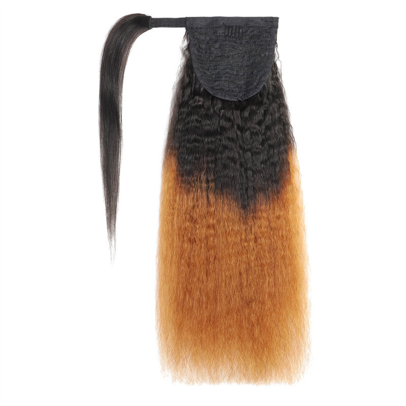 Best Hair Lady Hairpiece 100% Human HairTether Ponytail Extensions Yaki Straight 1B#27
