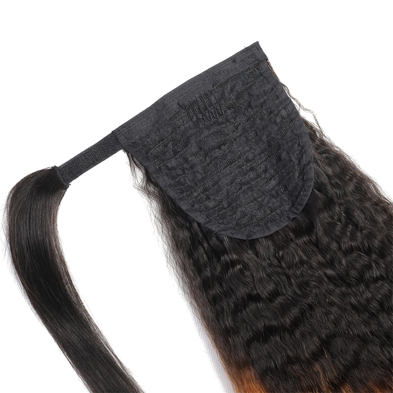 Best Hair Lady Hairpiece 100% Human HairTether Ponytail Extensions Yaki Straight 1B#27