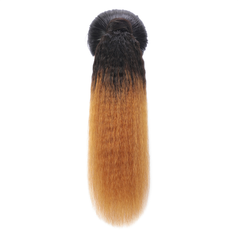 Best Hair Lady Hairpiece 100% Human HairTether Ponytail Extensions Yaki Straight 1B#27