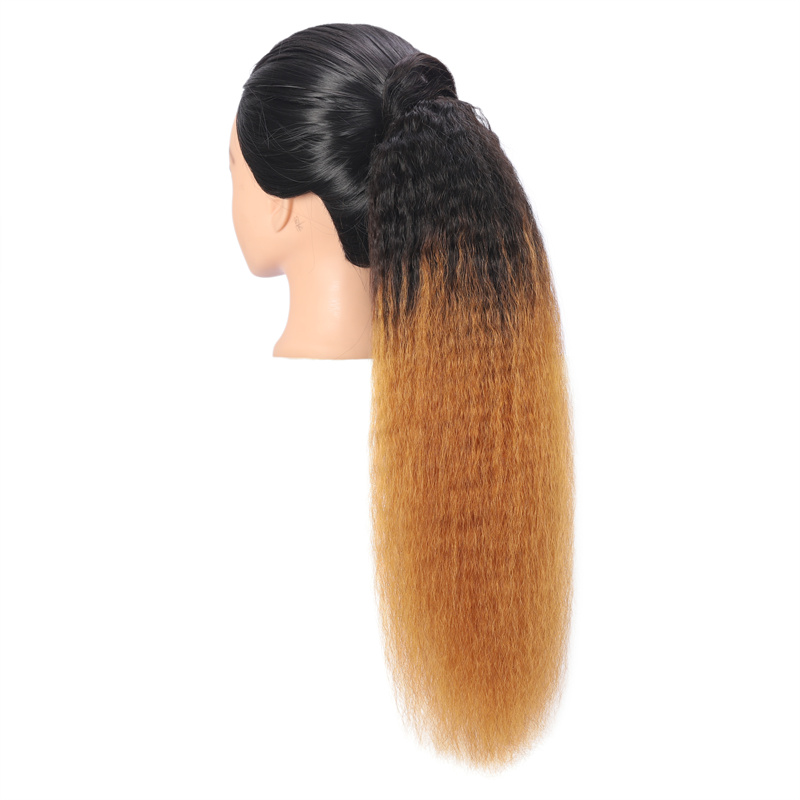 Best Hair Lady Hairpiece 100% Human HairTether Ponytail Extensions Yaki Straight 1B#27