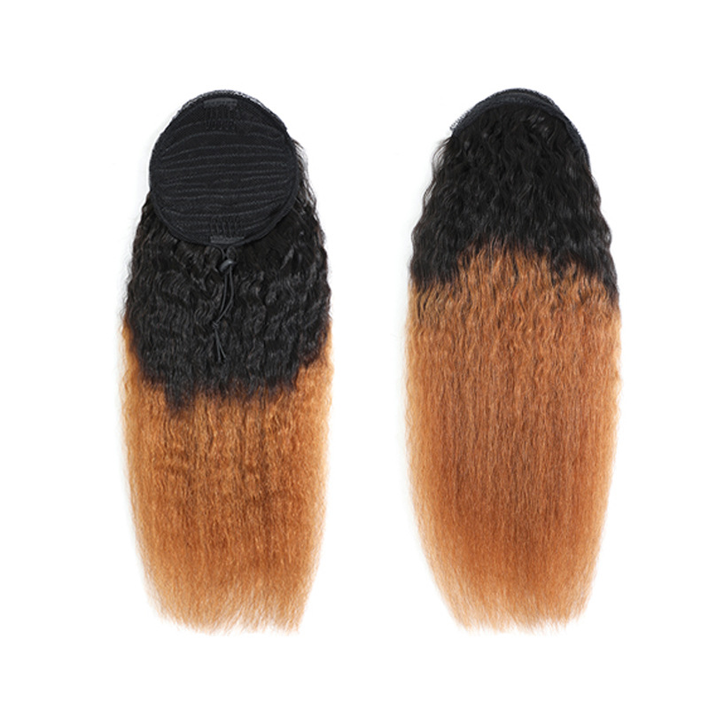 Best Hair Lady Hairpiece 100% Human HairTether Ponytail Extensions Yaki Straight 1B#27