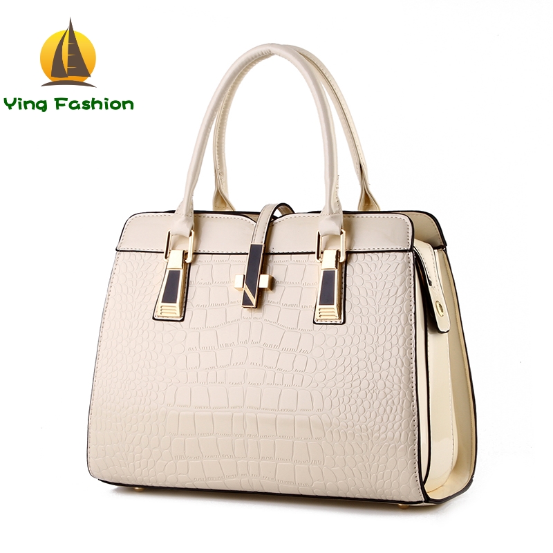 YING FASHION New Bright Patent Leather Crocodile Pattern Handbags Women HB8868
