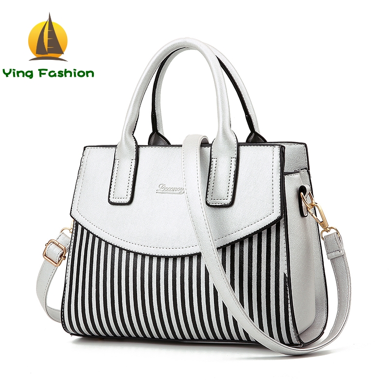 YING FASHION Women Handbags 1PC Set Stripe Tote Bag Female PU Leather Shoulder Bags HB8919