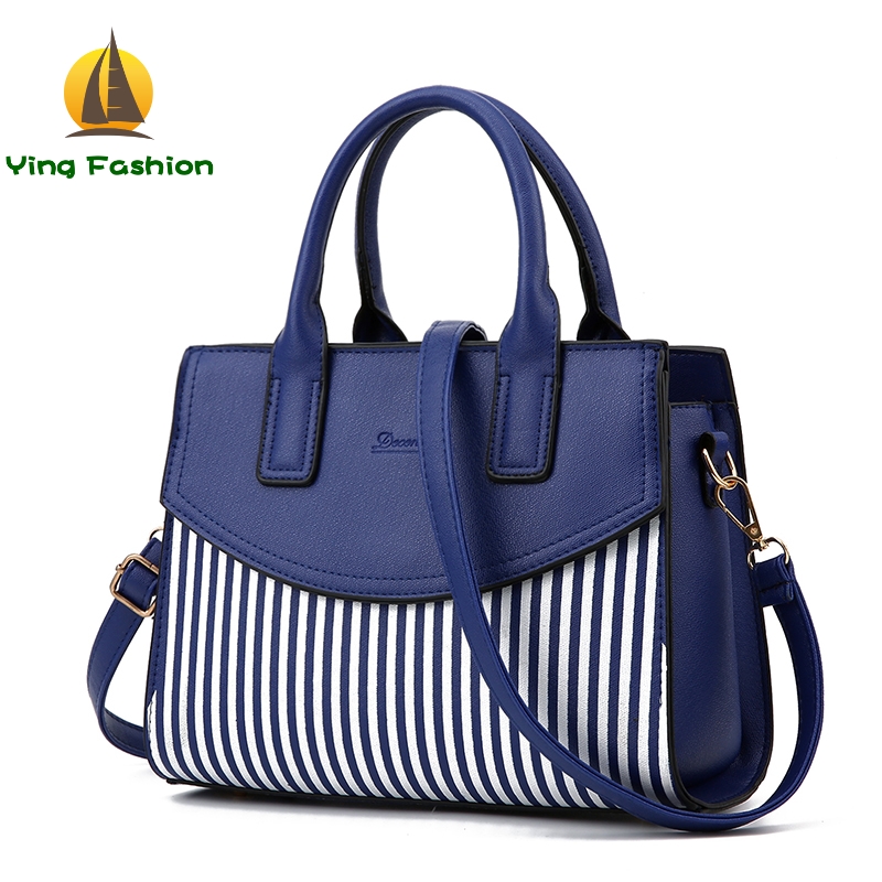 YING FASHION Women Handbags 1PC Set Stripe Tote Bag Female PU Leather Shoulder Bags HB8919