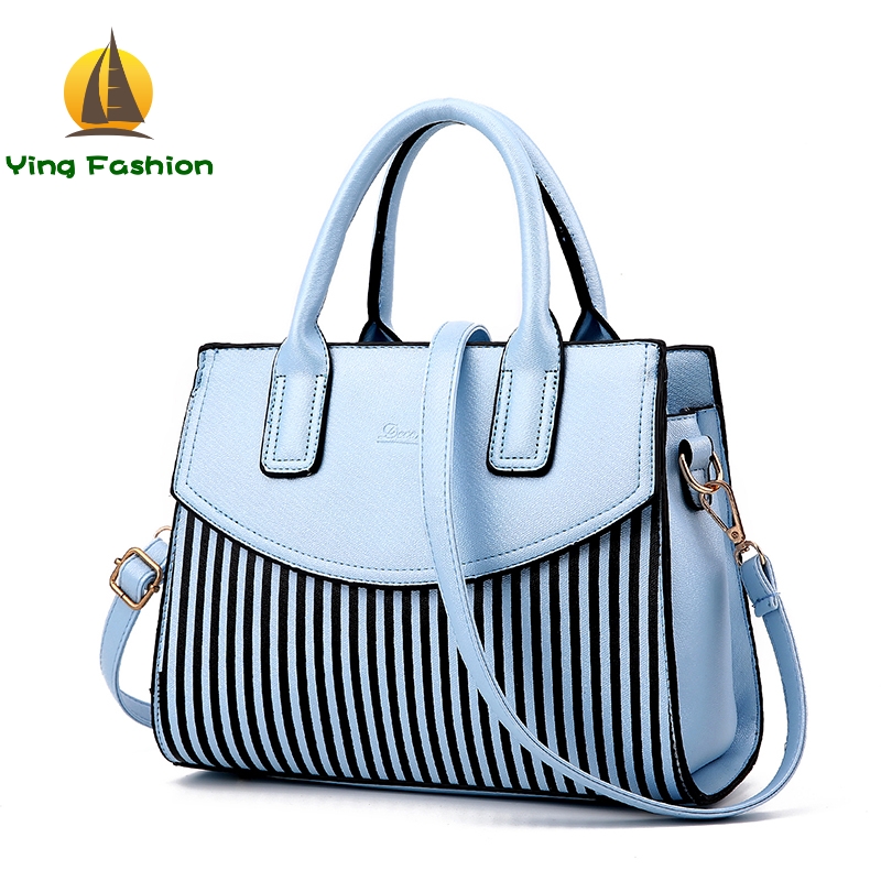 YING FASHION Women Handbags 1PC Set Stripe Tote Bag Female PU Leather Shoulder Bags HB8919