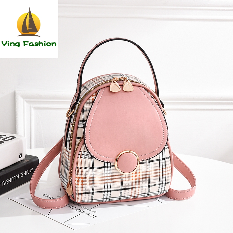 YING FASHION Women Backpack Multifuction Lattice Printing Small Back Pack DS8392
