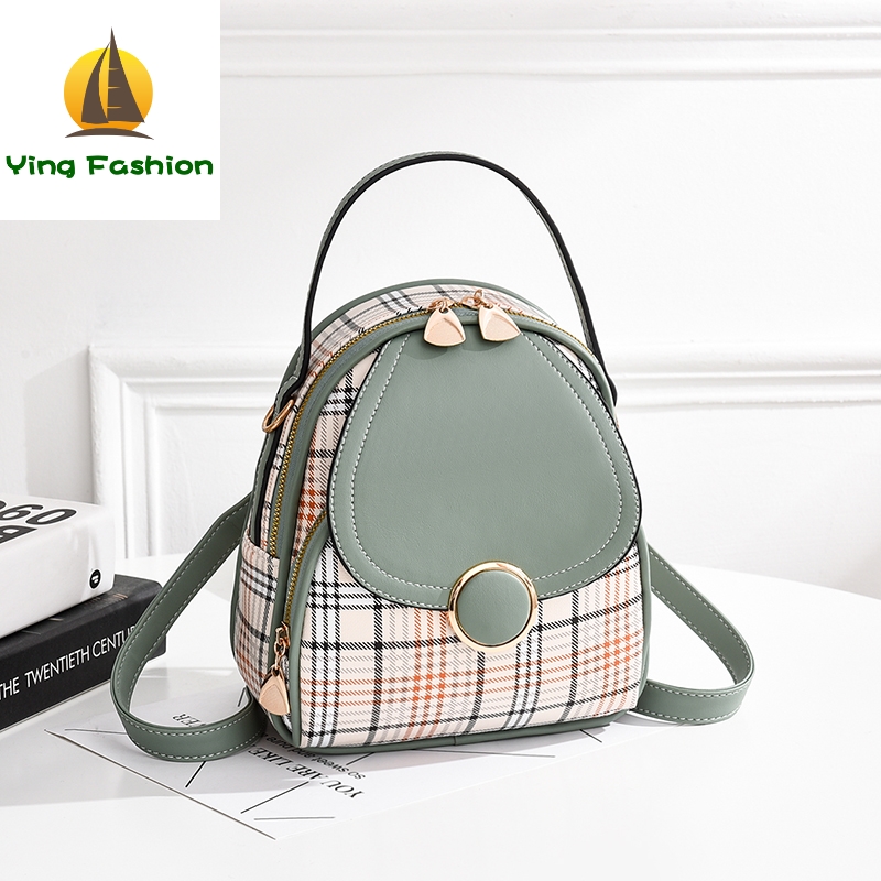 YING FASHION Women Backpack Multifuction Lattice Printing Small Back Pack DS8392