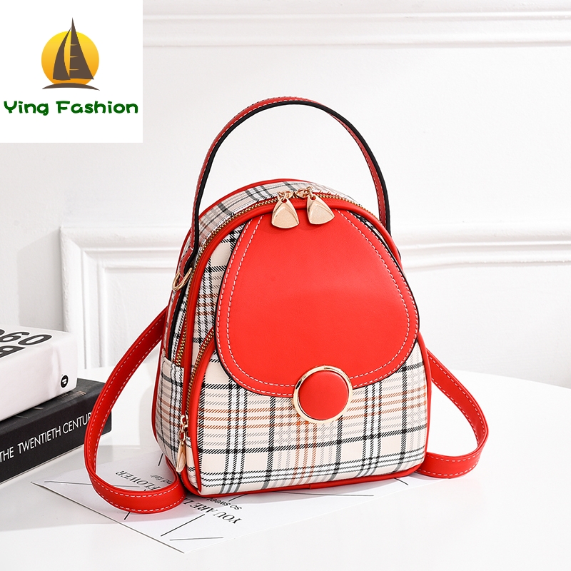 YING FASHION Women Backpack Multifuction Lattice Printing Small Back Pack DS8392