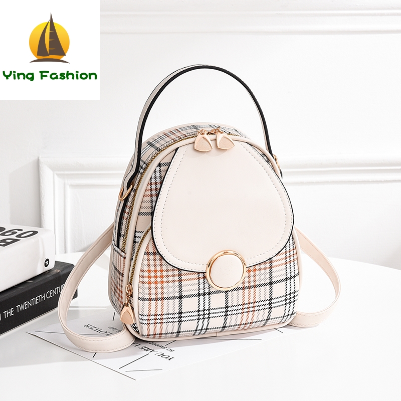 YING FASHION Women Backpack Multifuction Lattice Printing Small Back Pack DS8392
