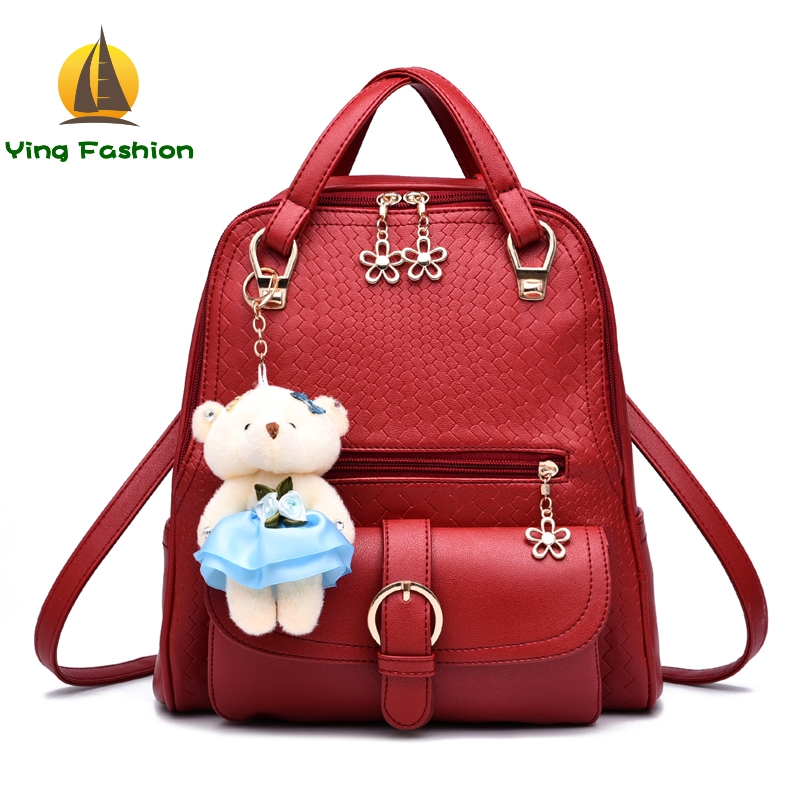 YING FASHION Women Backpack 1PC Set PU Leather School Bags For Teenagers Girls Backpacks DS8914