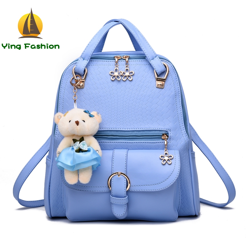YING FASHION Women Backpack 1PC Set PU Leather School Bags For Teenagers Girls Backpacks DS8914