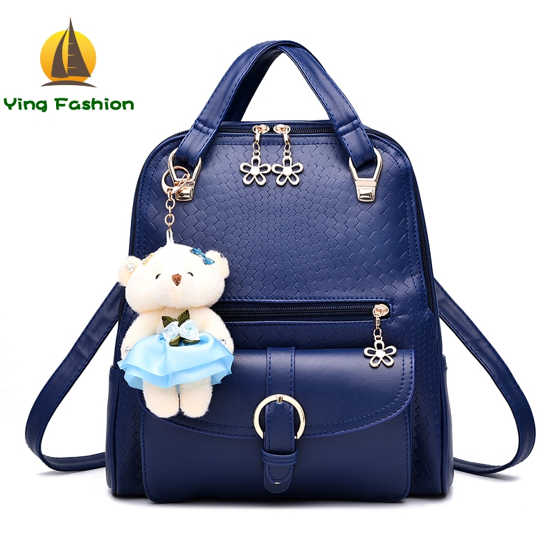 YING FASHION Women Backpack 1PC Set PU Leather School Bags For Teenagers Girls Backpacks DS8914