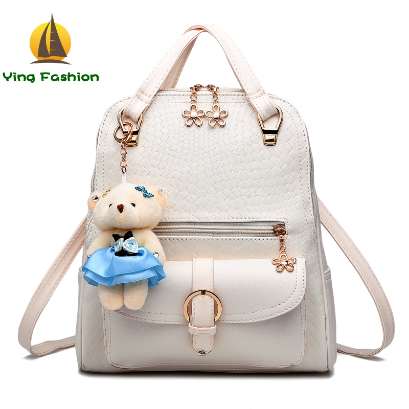 YING FASHION Women Backpack 1PC Set PU Leather School Bags For Teenagers Girls Backpacks DS8914