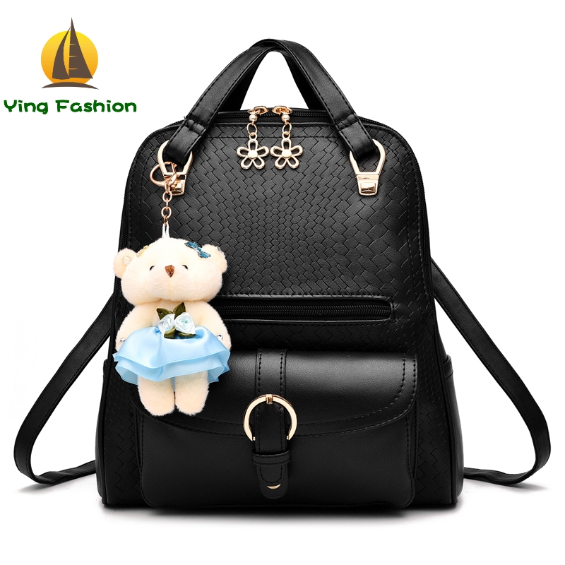 YING FASHION Women Backpack 1PC Set PU Leather School Bags For Teenagers Girls Backpacks DS8914