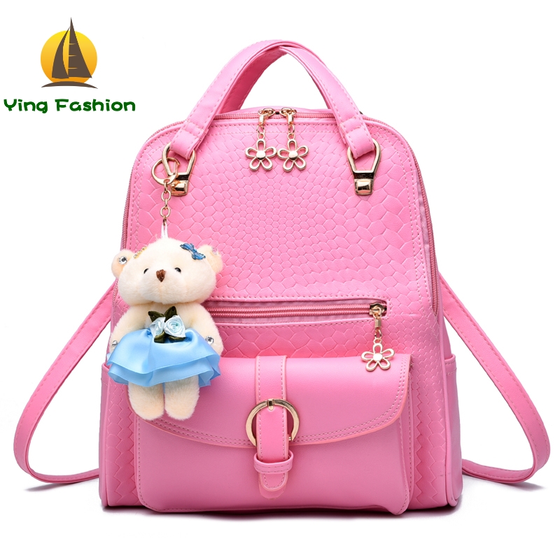 YING FASHION Women Backpack 1PC Set PU Leather School Bags For Teenagers Girls Backpacks DS8914