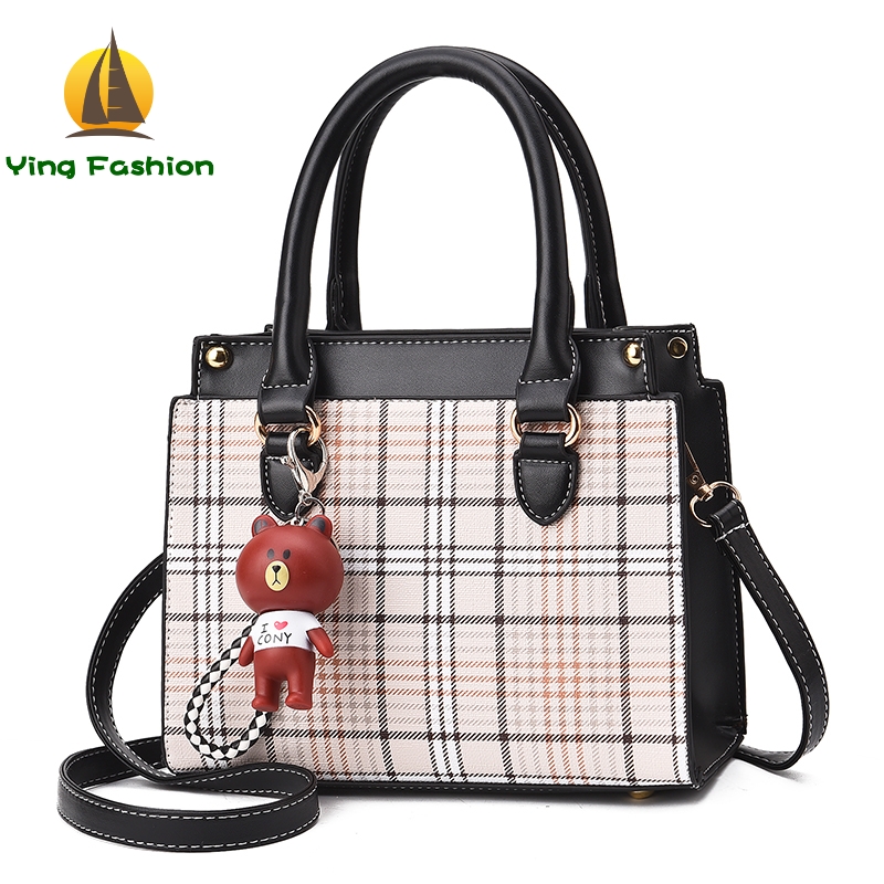 YING FASHION New Women Handbags Simple Flap Bear Ornaments Women Shoulder Bag HB8423