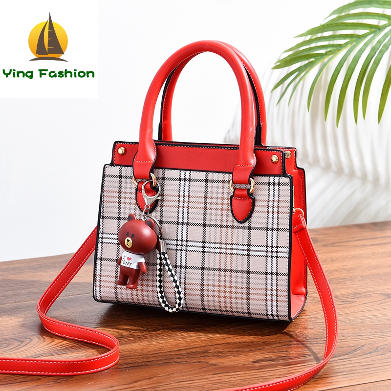 YING FASHION New Women Handbags Simple Flap Bear Ornaments Women Shoulder Bag HB8423