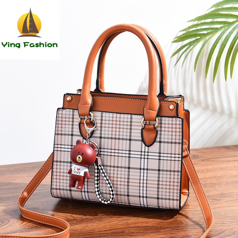 YING FASHION New Women Handbags Simple Flap Bear Ornaments Women Shoulder Bag HB8423
