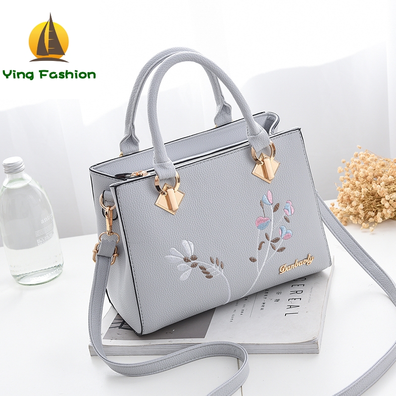 YING FASHION Tassel PU Leather Totes Bag Embroidery Shoulder Bags Lady Simple Women Handbags HB8583