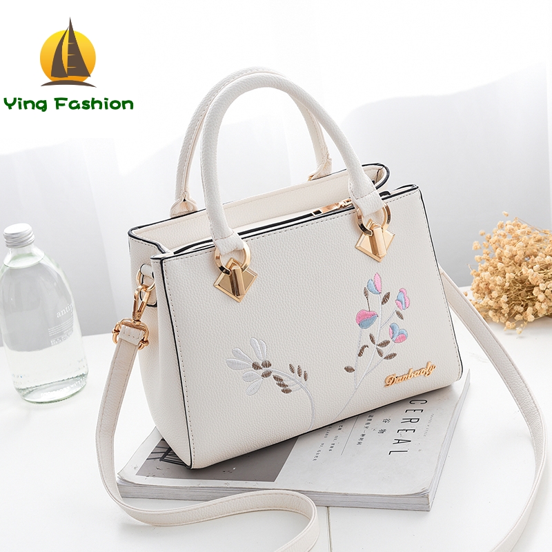 YING FASHION Tassel PU Leather Totes Bag Embroidery Shoulder Bags Lady Simple Women Handbags HB8583