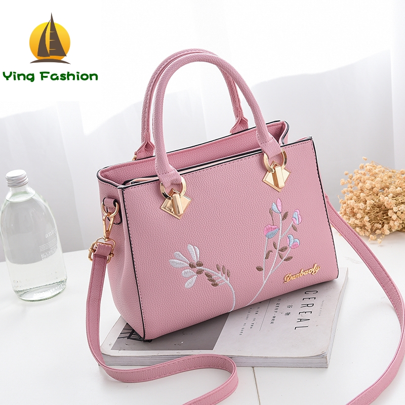YING FASHION Tassel PU Leather Totes Bag Embroidery Shoulder Bags Lady Simple Women Handbags HB8583