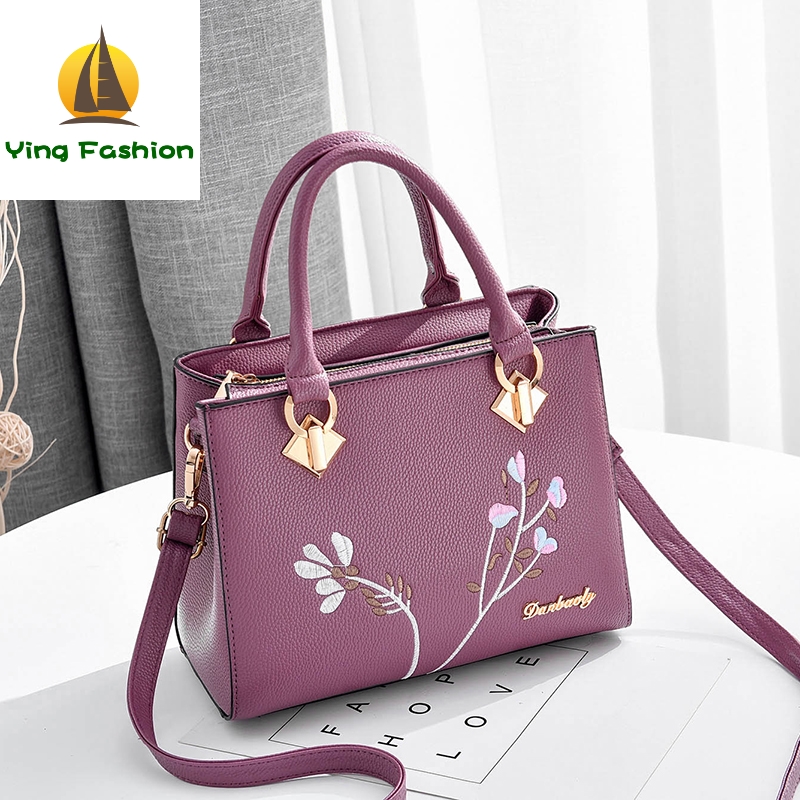 YING FASHION Tassel PU Leather Totes Bag Embroidery Shoulder Bags Lady Simple Women Handbags HB8583