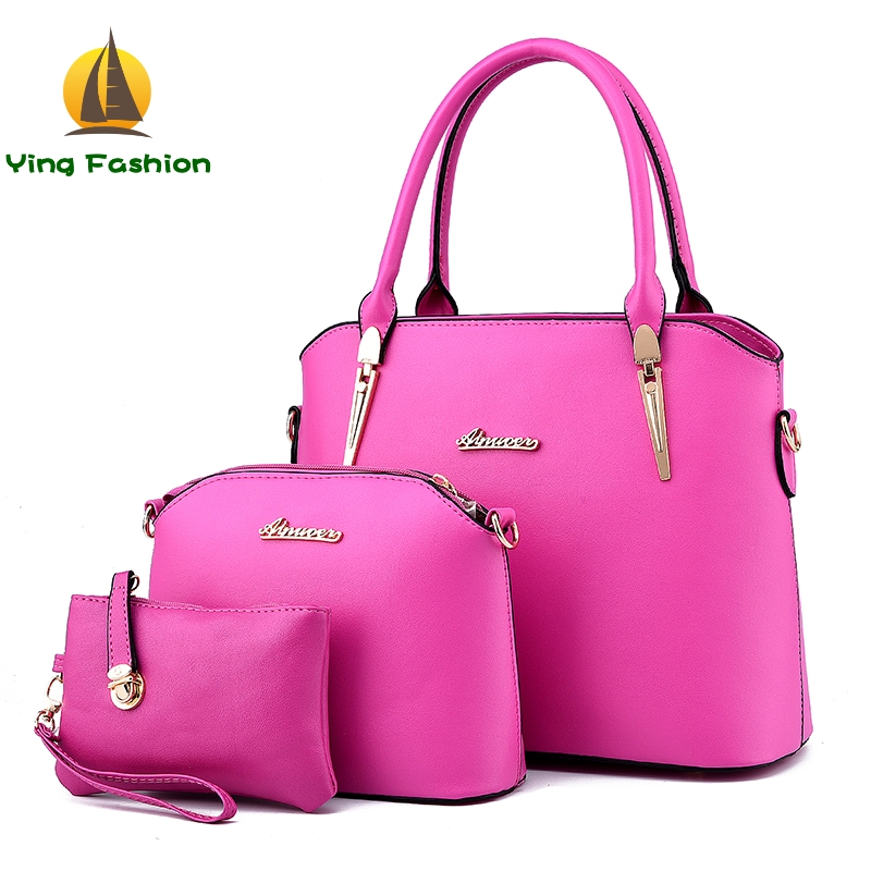 YING FASHION 3PCS/Set Women Handbags Tote Shoulder Bag with Scraf Lock Desiger Bolsas HB8904