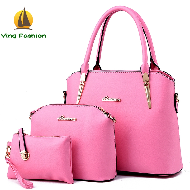 YING FASHION 3PCS/Set Women Handbags Tote Shoulder Bag with Scraf Lock Desiger Bolsas HB8904
