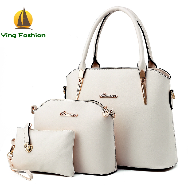 YING FASHION 3PCS/Set Women Handbags Tote Shoulder Bag with Scraf Lock Desiger Bolsas HB8904