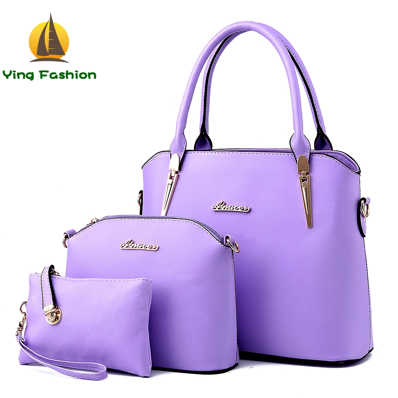 YING FASHION 3PCS/Set Women Handbags Tote Shoulder Bag with Scraf Lock Desiger Bolsas HB8904