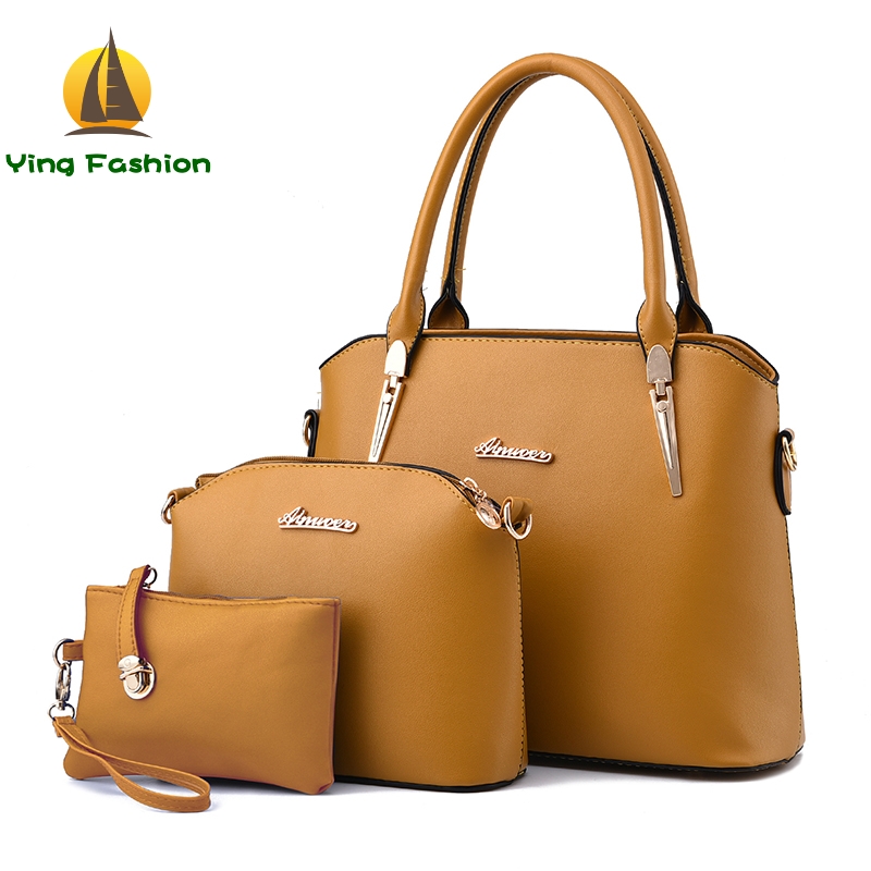 YING FASHION 3PCS/Set Women Handbags Tote Shoulder Bag with Scraf Lock Desiger Bolsas HB8904