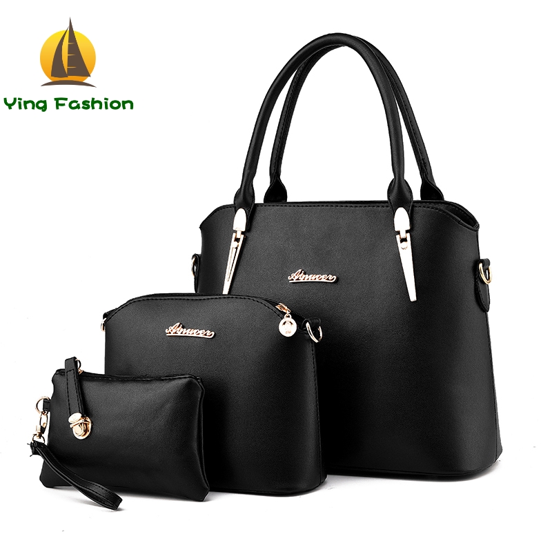 YING FASHION 3PCS/Set Women Handbags Tote Shoulder Bag with Scraf Lock Desiger Bolsas HB8904
