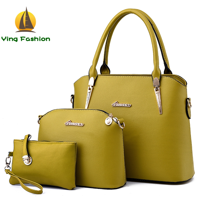 YING FASHION 3PCS/Set Women Handbags Tote Shoulder Bag with Scraf Lock Desiger Bolsas HB8904