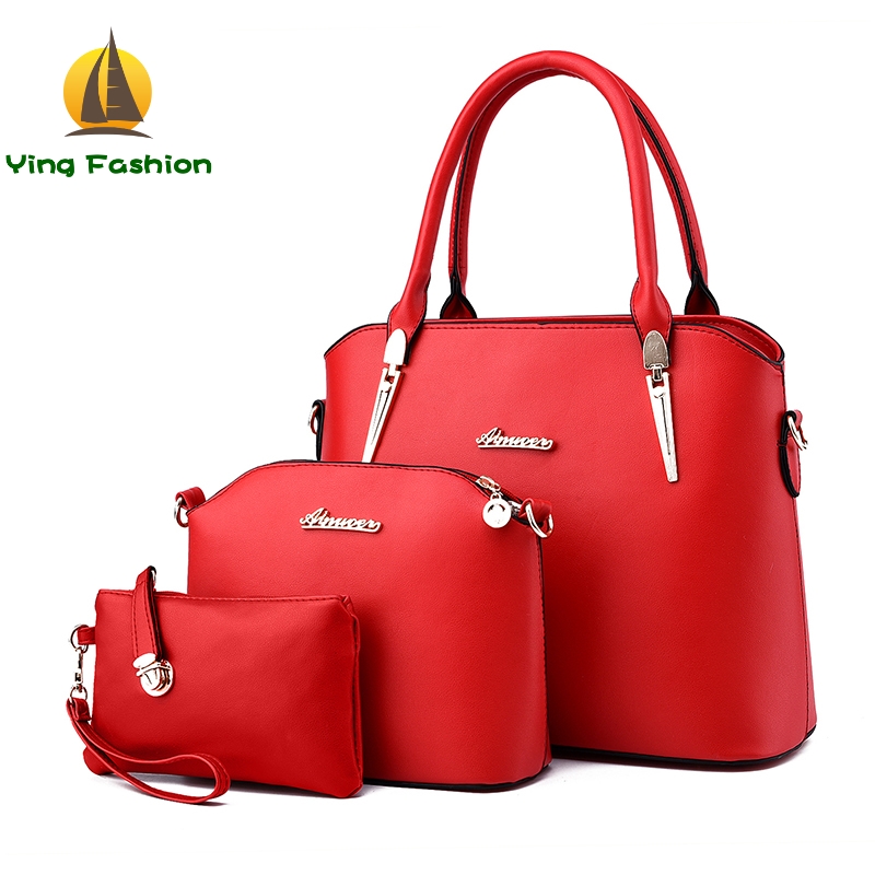YING FASHION 3PCS/Set Women Handbags Tote Shoulder Bag with Scraf Lock Desiger Bolsas HB8904
