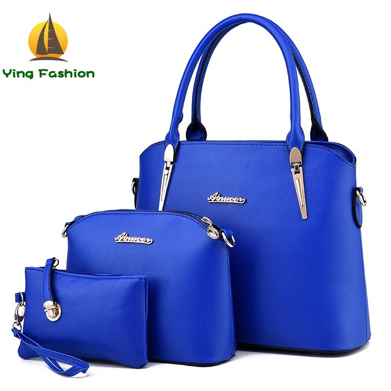 YING FASHION 3PCS/Set Women Handbags Tote Shoulder Bag with Scraf Lock Desiger Bolsas HB8904