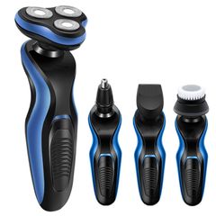 4 In 1 Rechargeable Shaver Hair Clipper Nose Hair Trimmer Face Brush Waterproof for Men-USB Plug Black and Blue One Size