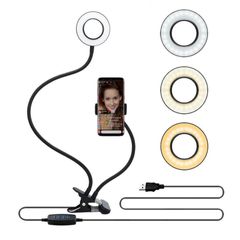 Selfie Tripod With Ring Light Black one size