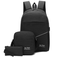 3 PCS Bags Men Bags Backpacks Bookbags School Bags USB Laptop Bags Travel Bags Nylon Cloth Bags Anti-Theft Leisure black large