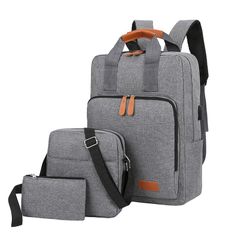 3 PCS/Sets Backpacks Bags Men Bags Bookbags School Bags USB Laptop Bags Notebook Bags Travel Bag Anti-Theft Leisure Nylon Cloth Bags Gray as picture