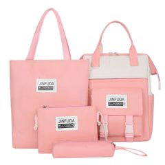 4 PCS/Sets Handbags For Ladies Bags Women Bags Backpack Bookbags School Bags Pencil Case Discount On Sale Pink as the picture