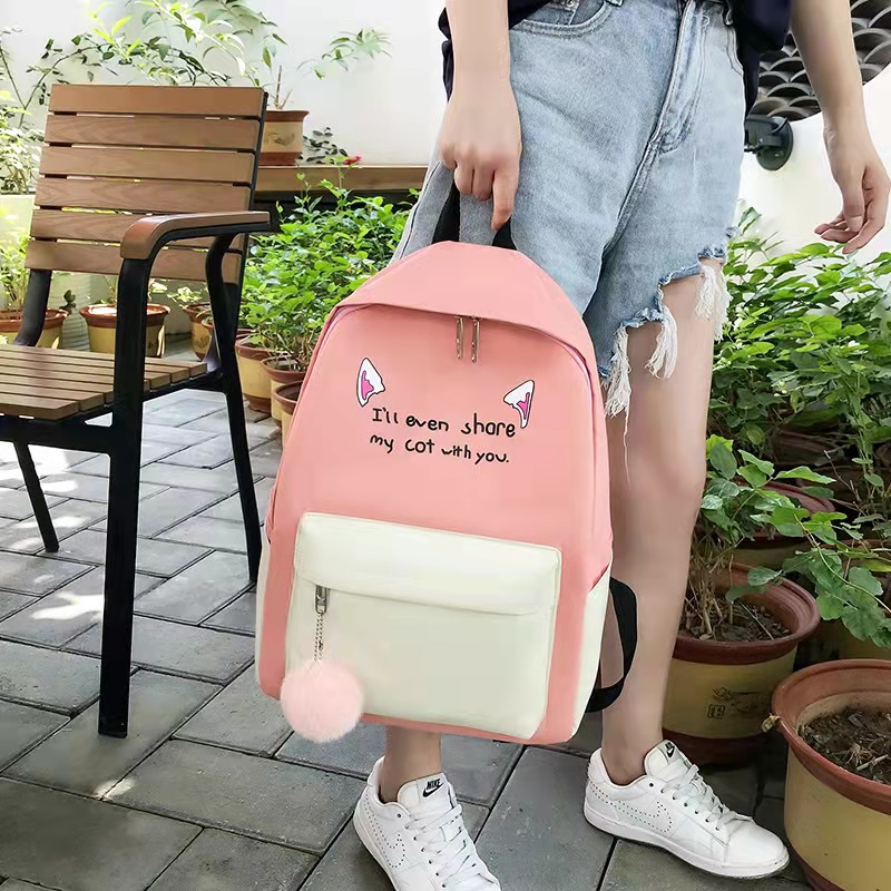 4 PCS/Sets Handbags Backpack For Women Bags Ladies Bags Bookbags School Bags Nylon Cloth Clutch Purse Wallet