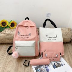 4 PCS/Sets Handbags Backpack For Women Bags Ladies Bags Bookbags School Bags Nylon Cloth Clutch Purse Wallet Pink as the picture